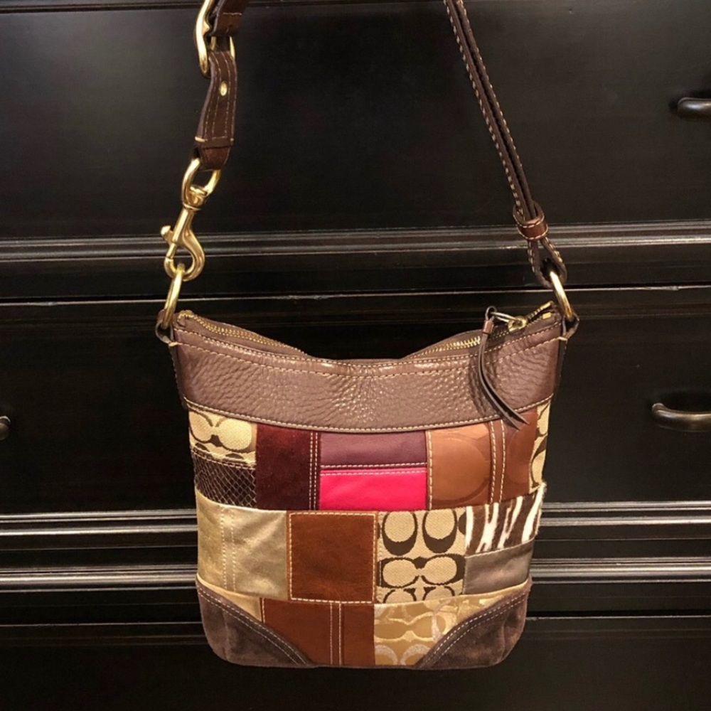 COACH Patchwork Madras Crossbody Shoulder Bag Adjustable Strap Vintage Duffle